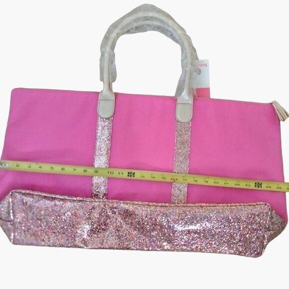 Marleylilly Confetti Weekender Bag Pink Glitter Monogram KRR Large New - Picture 2 of 8